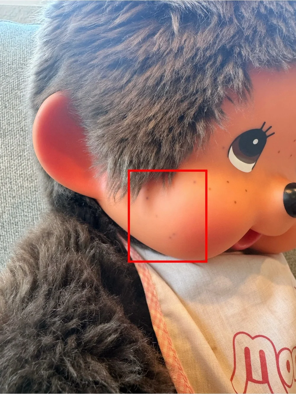 Large vintage Monchhichi girl doll in sitting position